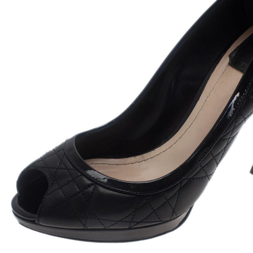 Dior Black Cannage Leather Peep Toe Pumps Size 39.5 4
