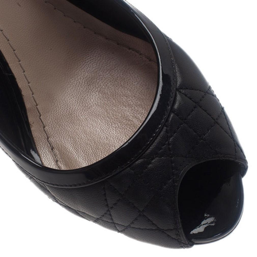 Dior Black Cannage Leather Peep Toe Pumps Size 39.5 5