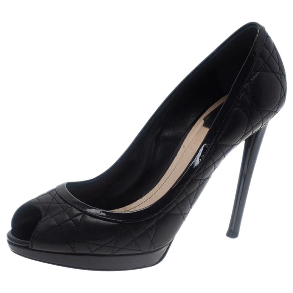 Dior Black Cannage Leather Peep Toe Pumps Size 39.5