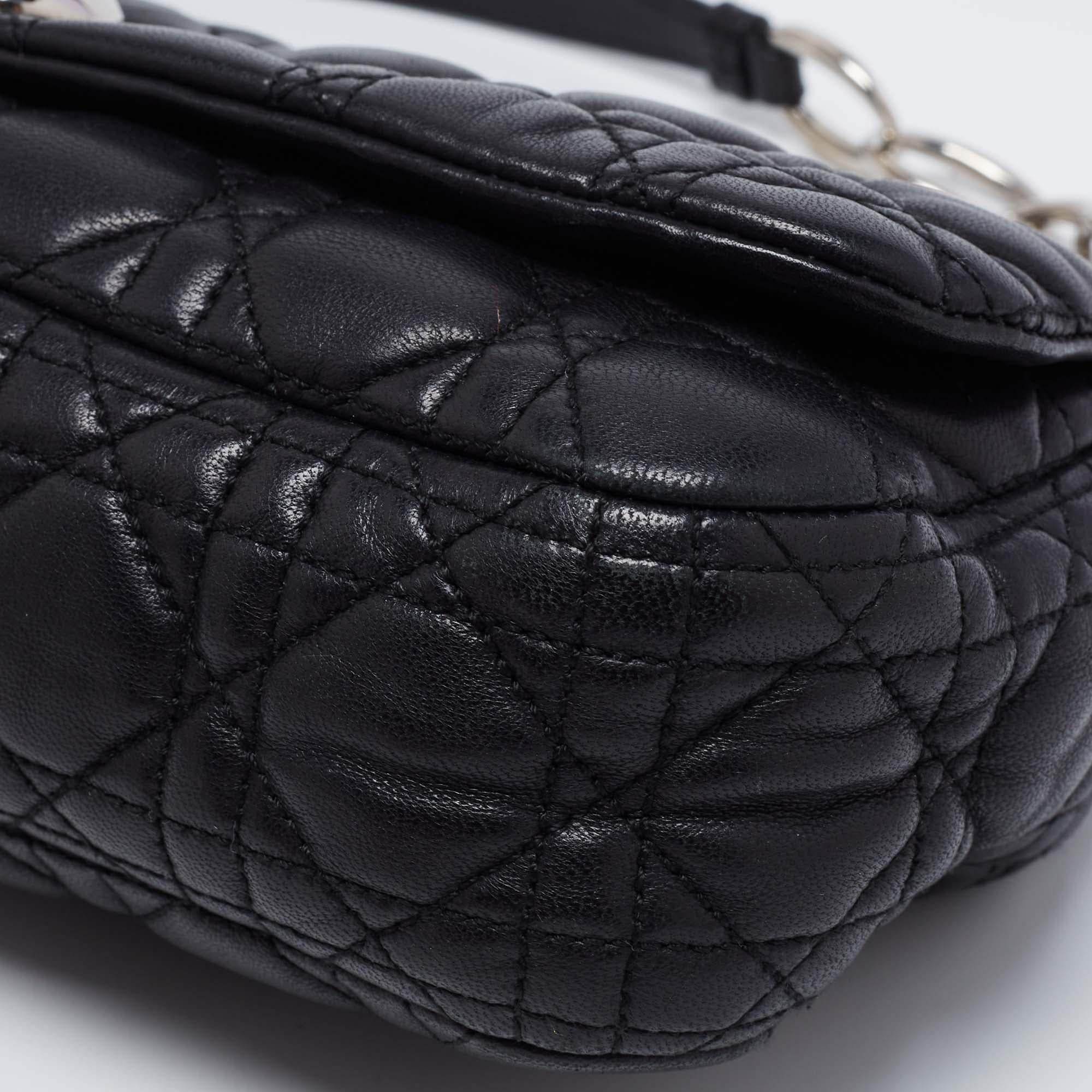 Dior Black Cannage Leather Rendezvous Shoulder Bag 6