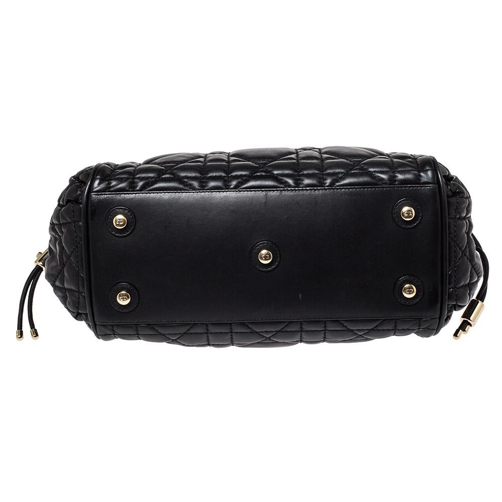 Women's Dior Black Cannage Leather Side Pocket Satchel