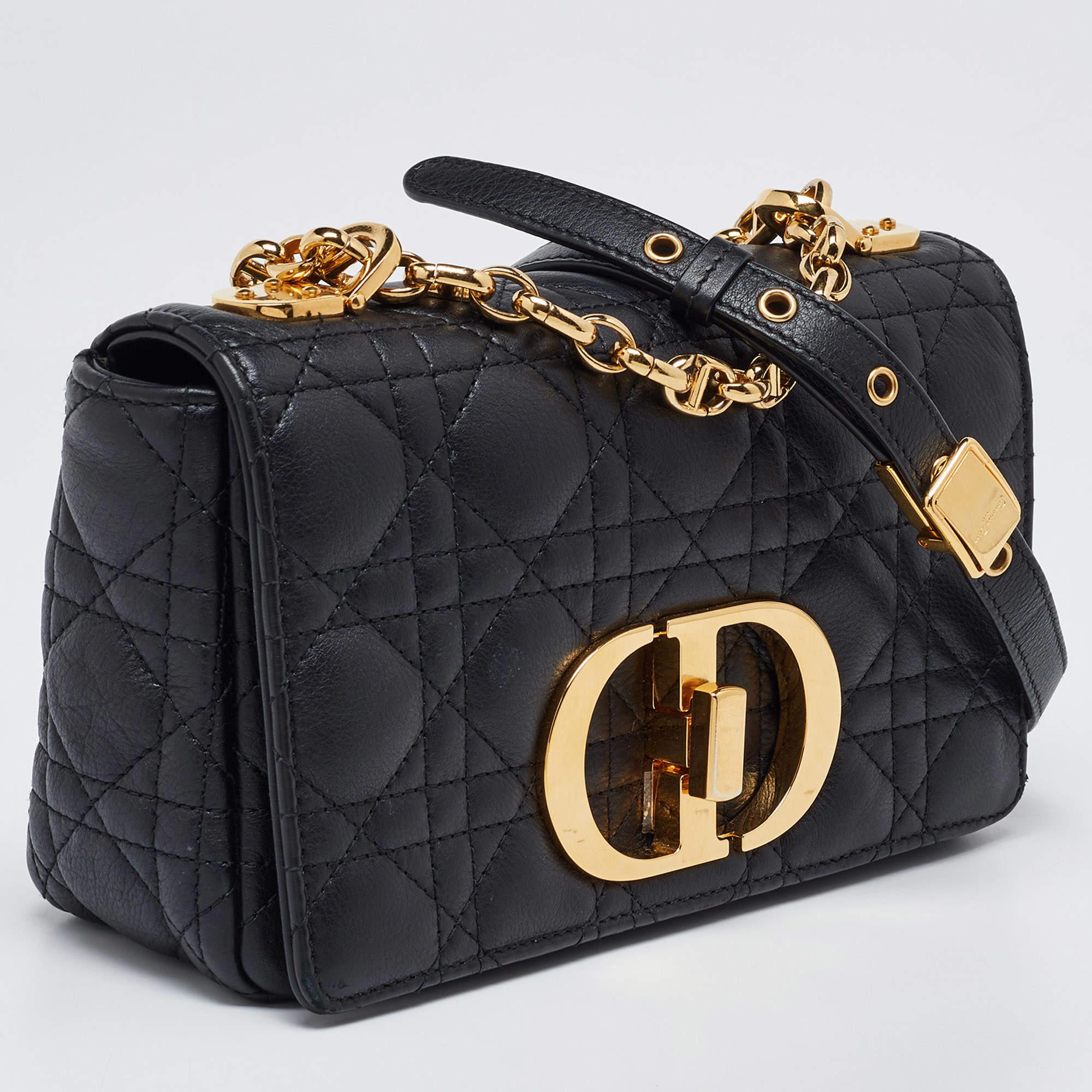 Dior Black Cannage Leather Small Caro Shoulder Bag In Good Condition In Dubai, Al Qouz 2