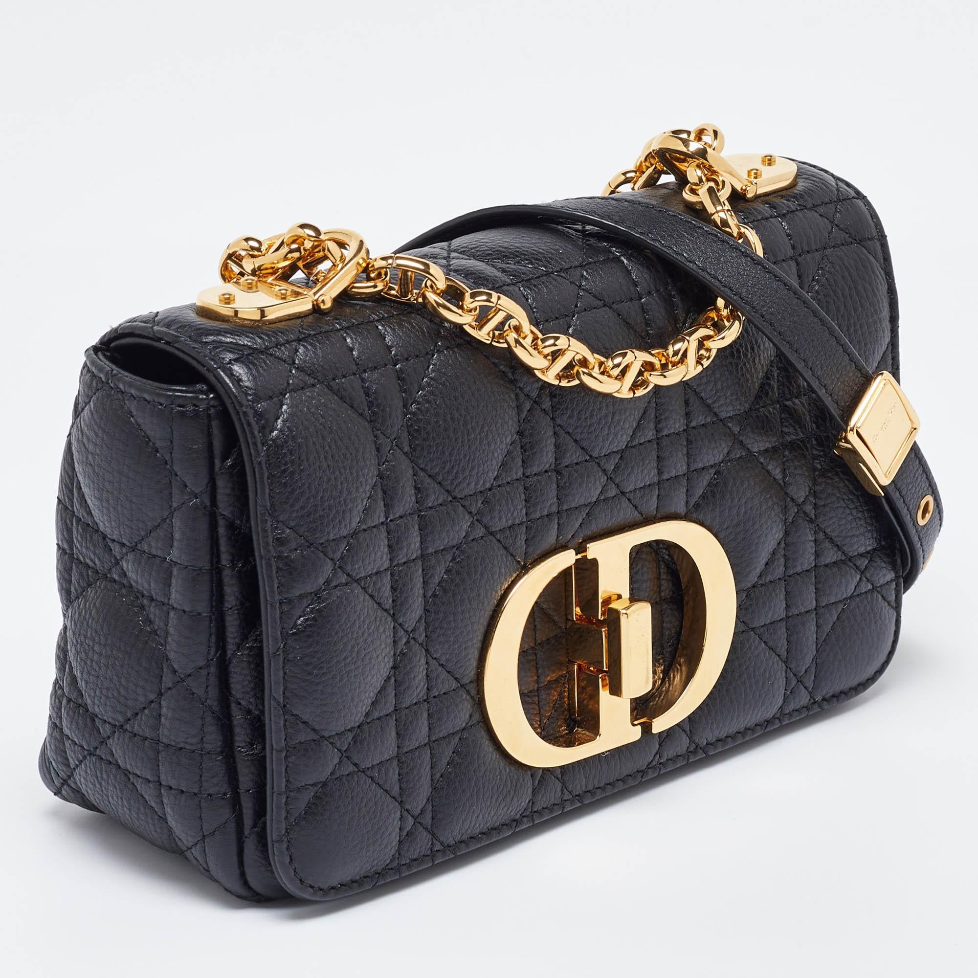 Dior Black Cannage Leather Small Caro Shoulder Bag In Excellent Condition In Dubai, Al Qouz 2
