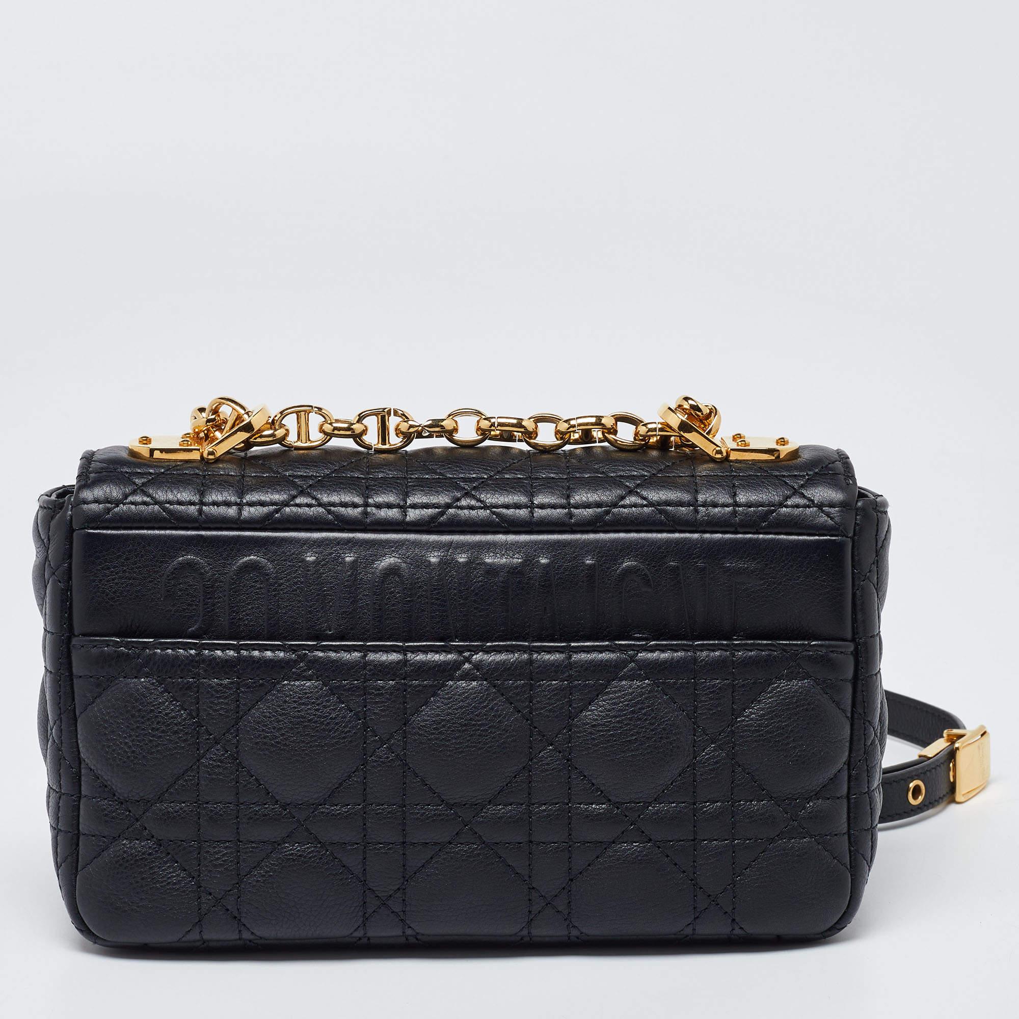 Women's Dior Black Cannage Leather Small Caro Shoulder Bag