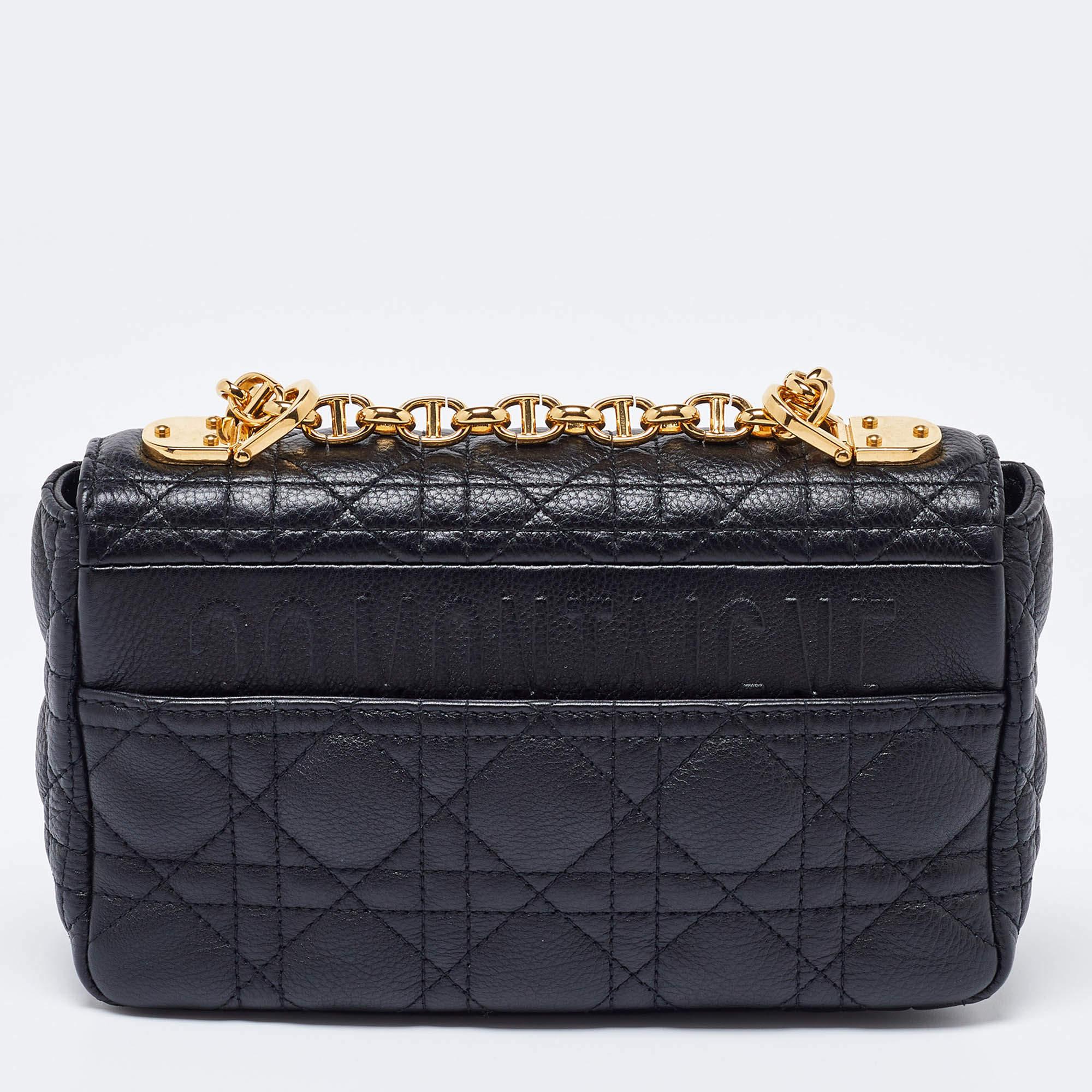 Women's Dior Black Cannage Leather Small Caro Shoulder Bag