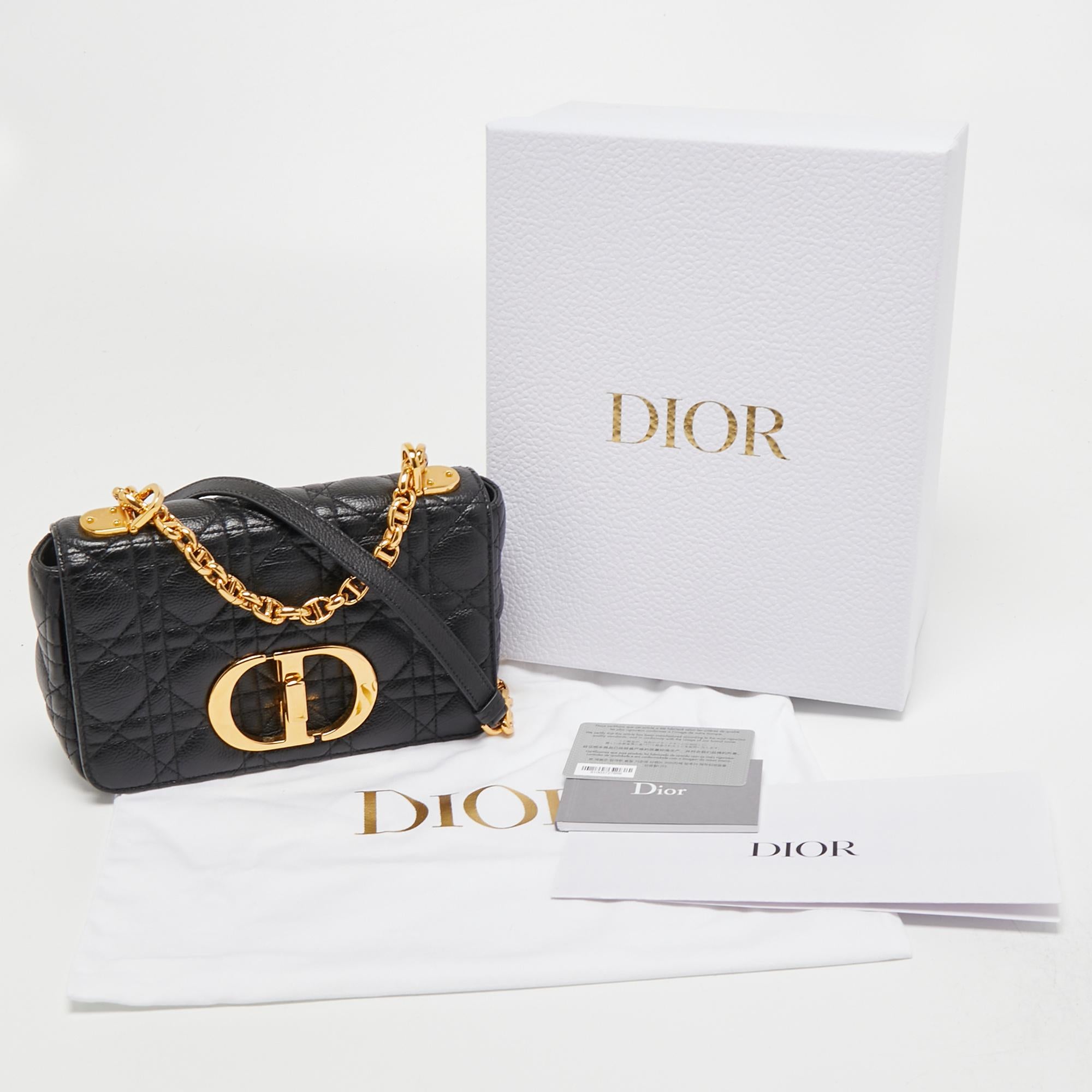 Dior Black Cannage Leather Small Caro Shoulder Bag In New Condition In Dubai, Al Qouz 2