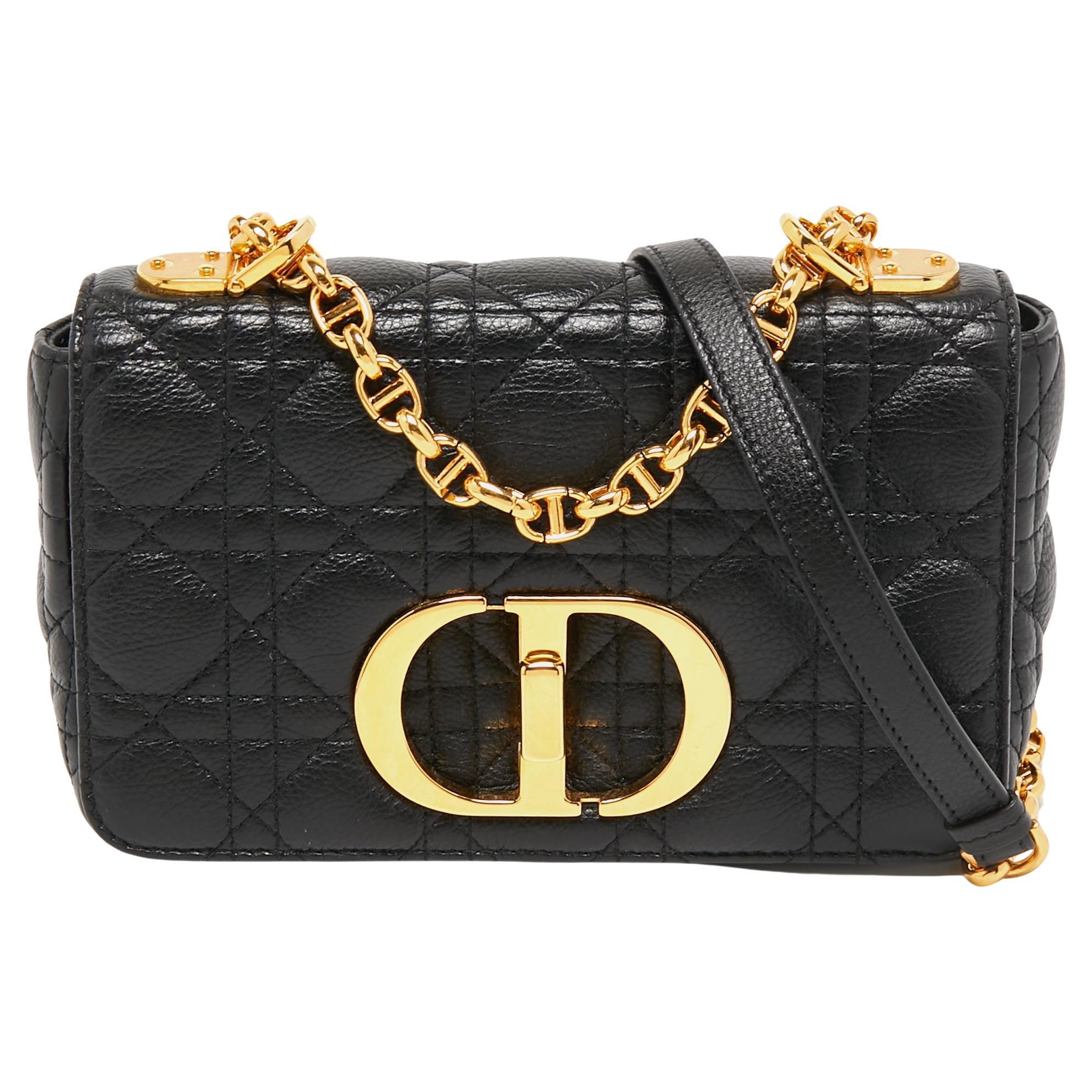 Dior Black Cannage Leather Small Caro Shoulder Bag