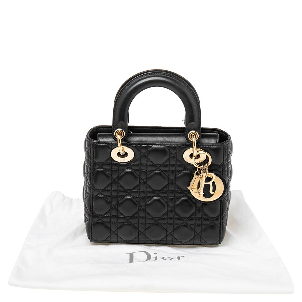 Dior Black Cannage Leather Small Lady Dior Tote 8