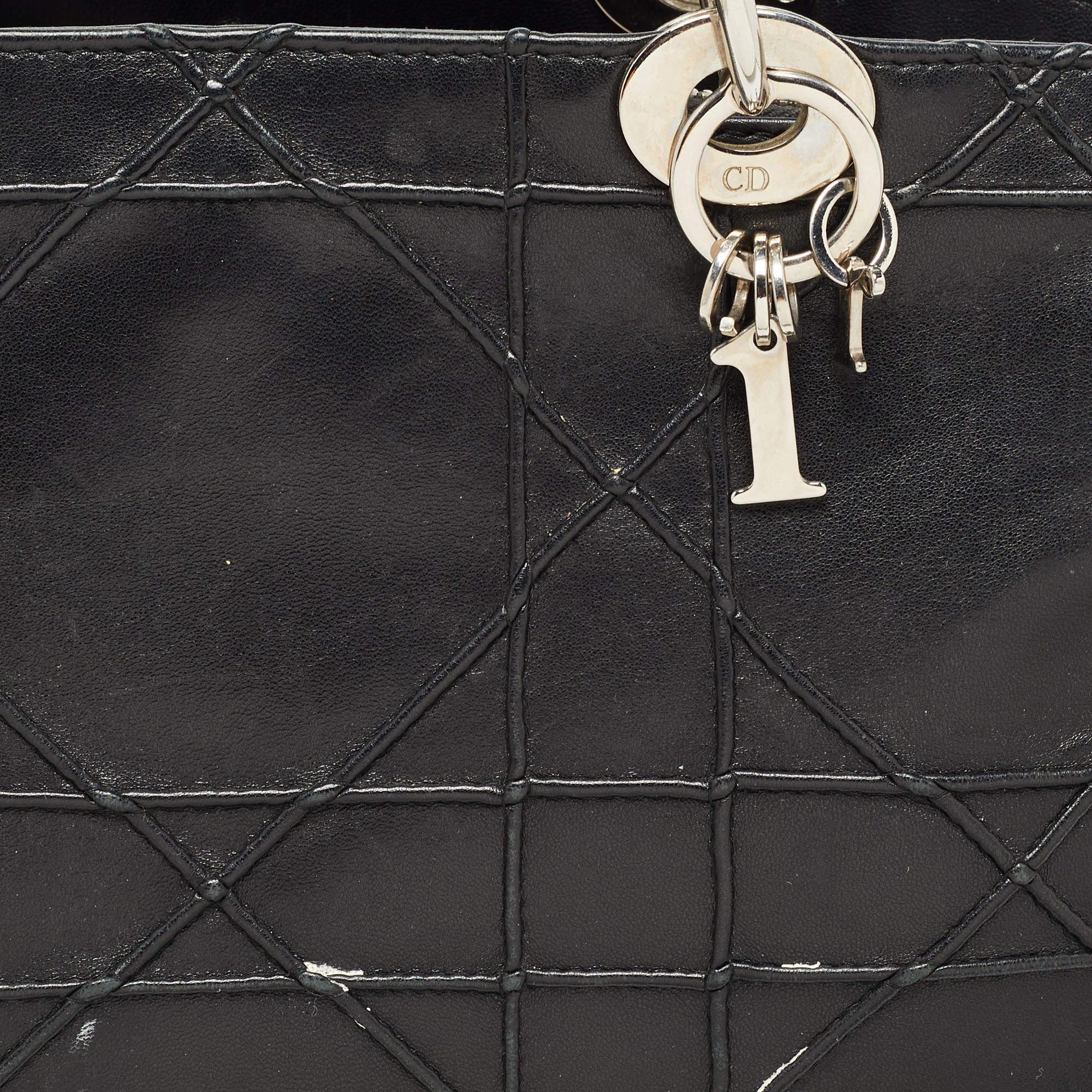 Dior Black Cannage Leather Small Soft Lady Dior Shopping Tote en vente 13