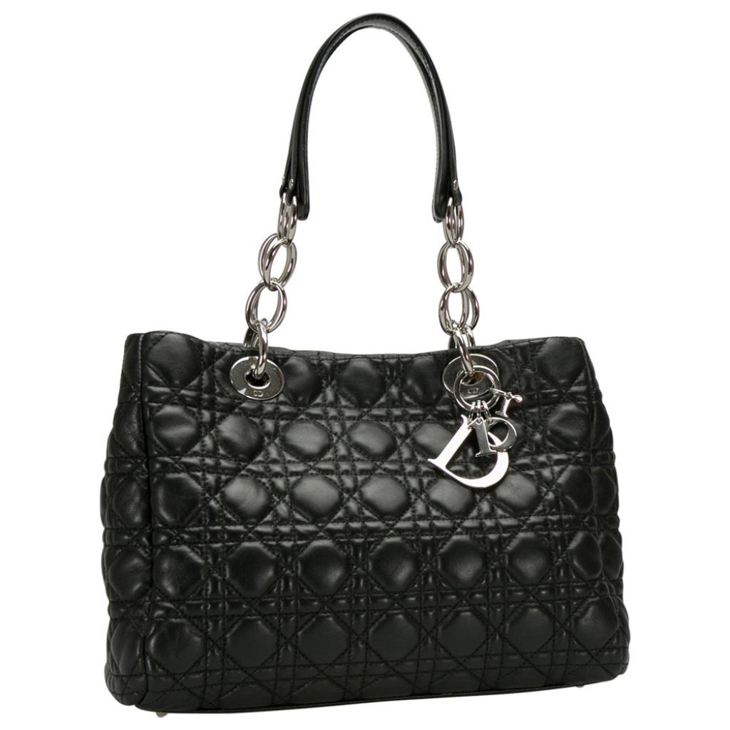 Dior Black Cannage Leather Small Soft Lady Dior Shopping Tote In Excellent Condition In Dubai, Al Qouz 2