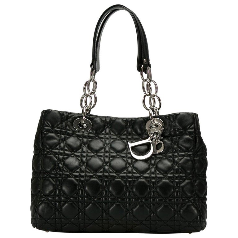Dior Black Cannage Leather Small Soft Lady Dior Shopping Tote at 1stDibs