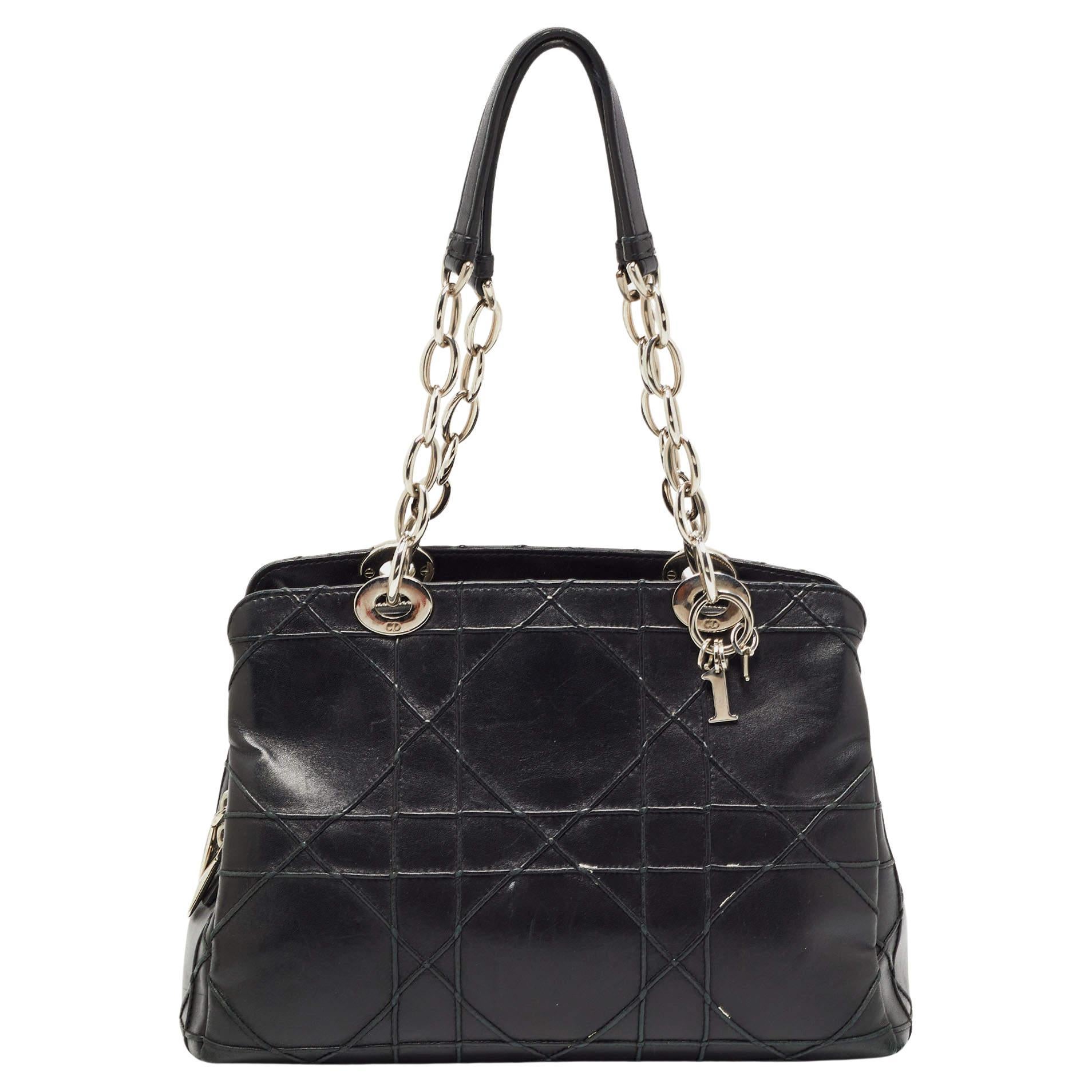 Dior Black Cannage Leather Small Soft Lady Dior Shopping Tote en vente
