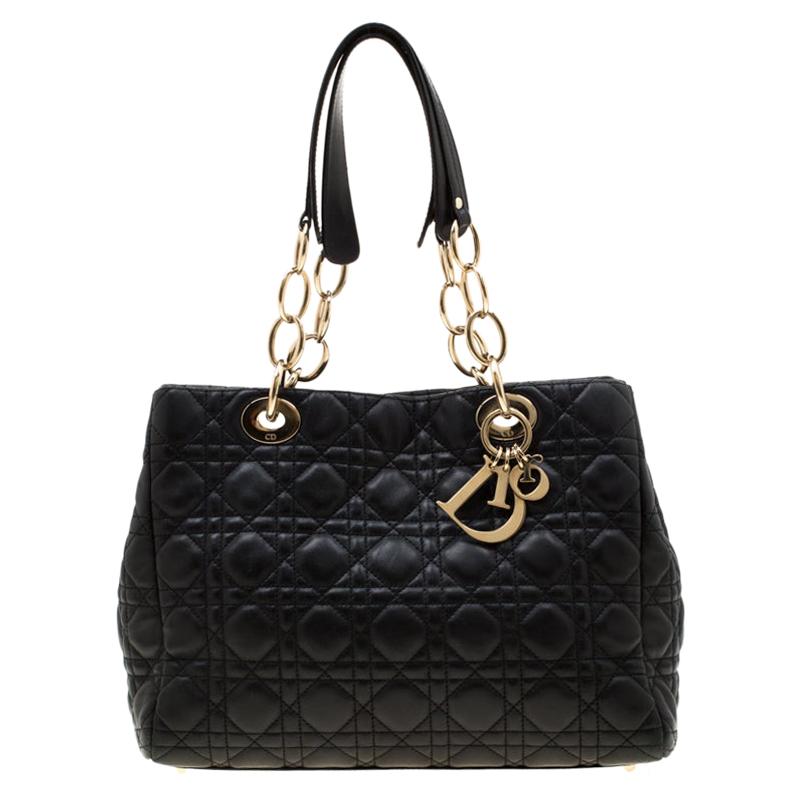 Dior Black Cannage Leather Small Soft Lady Dior Tote For Sale at 1stDibs