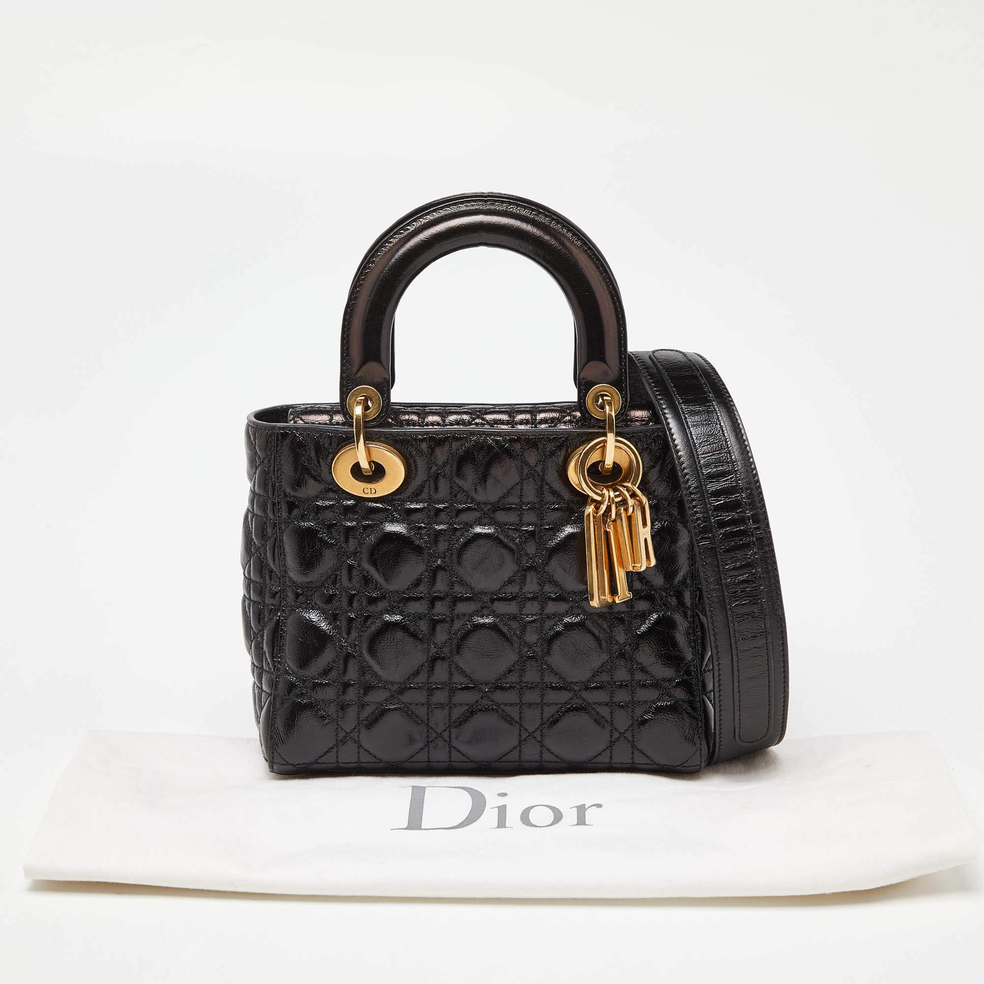 Dior Black Cannage Leather Small Supple Lady Dior Tote 8