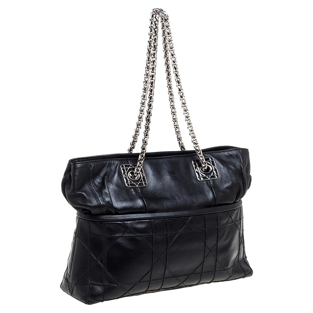 Women's Dior Black Cannage Leather So Dior Tote