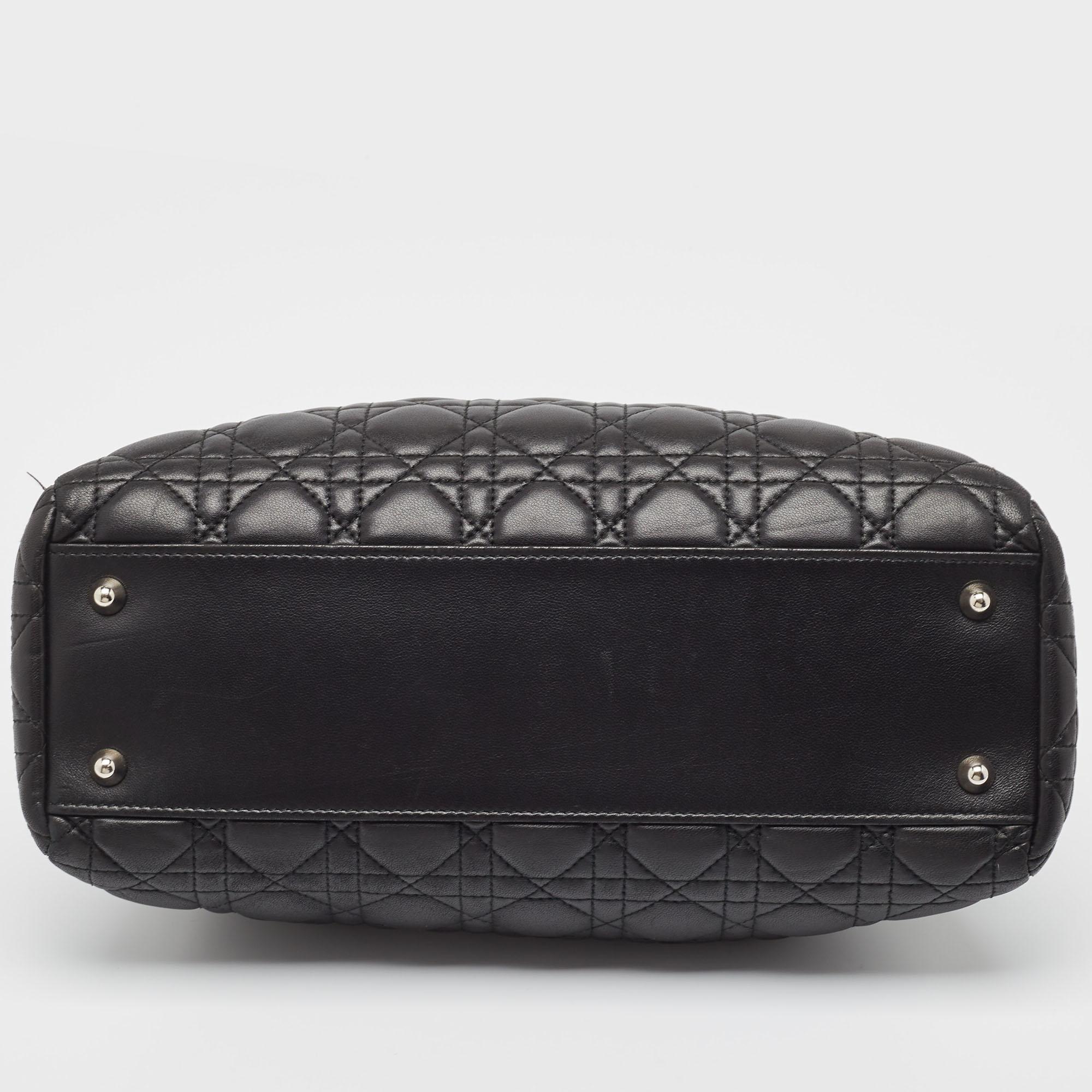 Dior Black Cannage Leather Soft Lady Dior Satchel 11