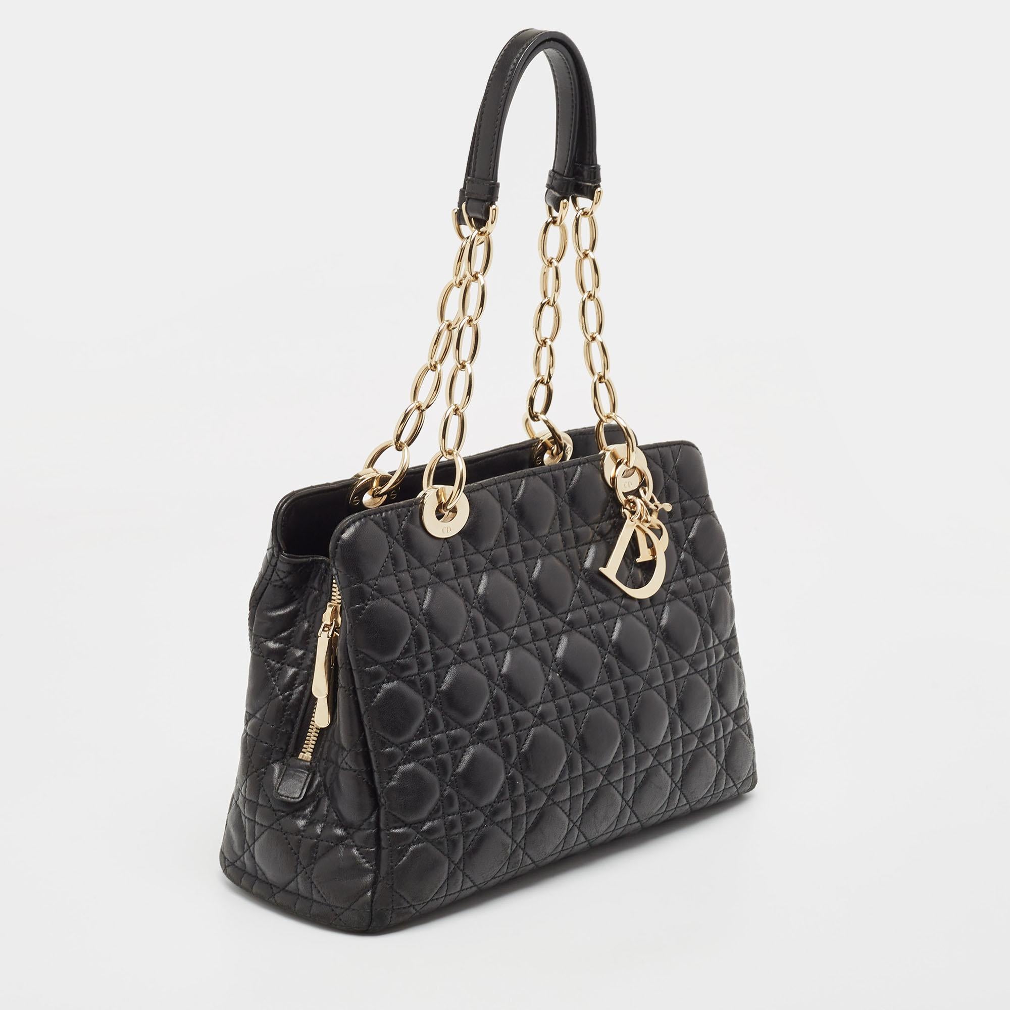 Dior Black Cannage Leather Soft Lady Dior Satchel In Good Condition For Sale In Dubai, Al Qouz 2