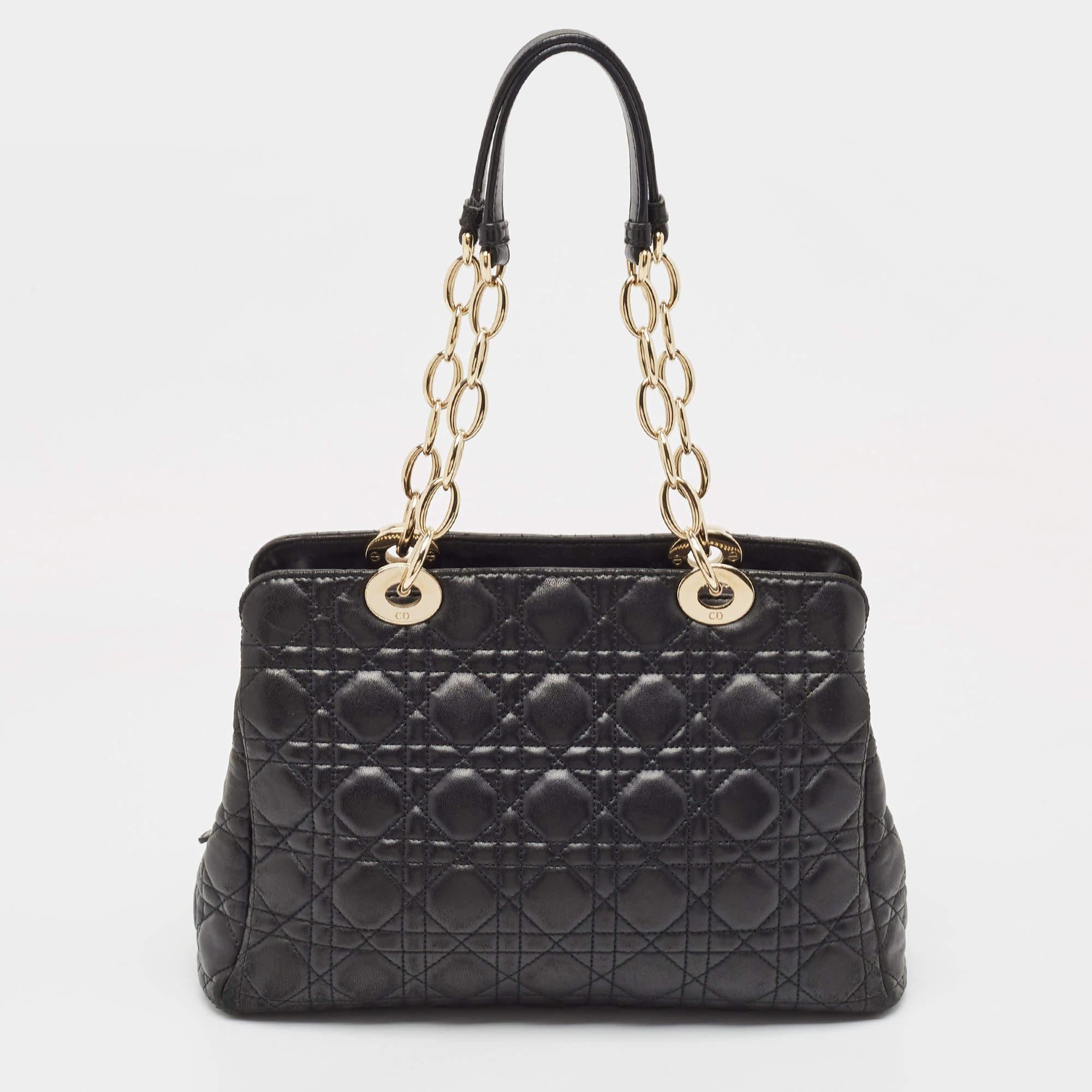 Dior Black Cannage Leather Soft Lady Dior Satchel In Good Condition In Dubai, Al Qouz 2