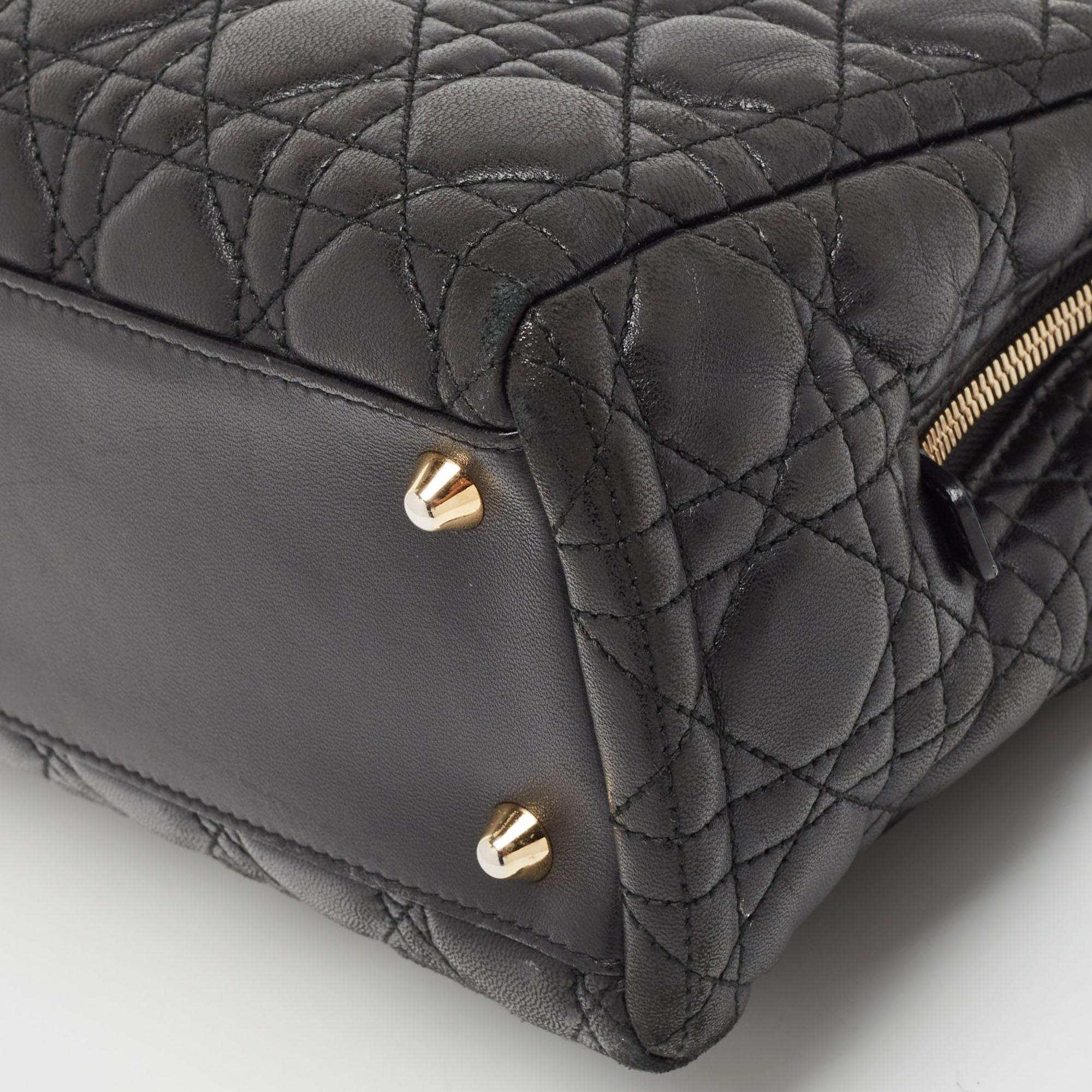 Dior Black Cannage Leather Soft Lady Dior Satchel Pour femmes en vente