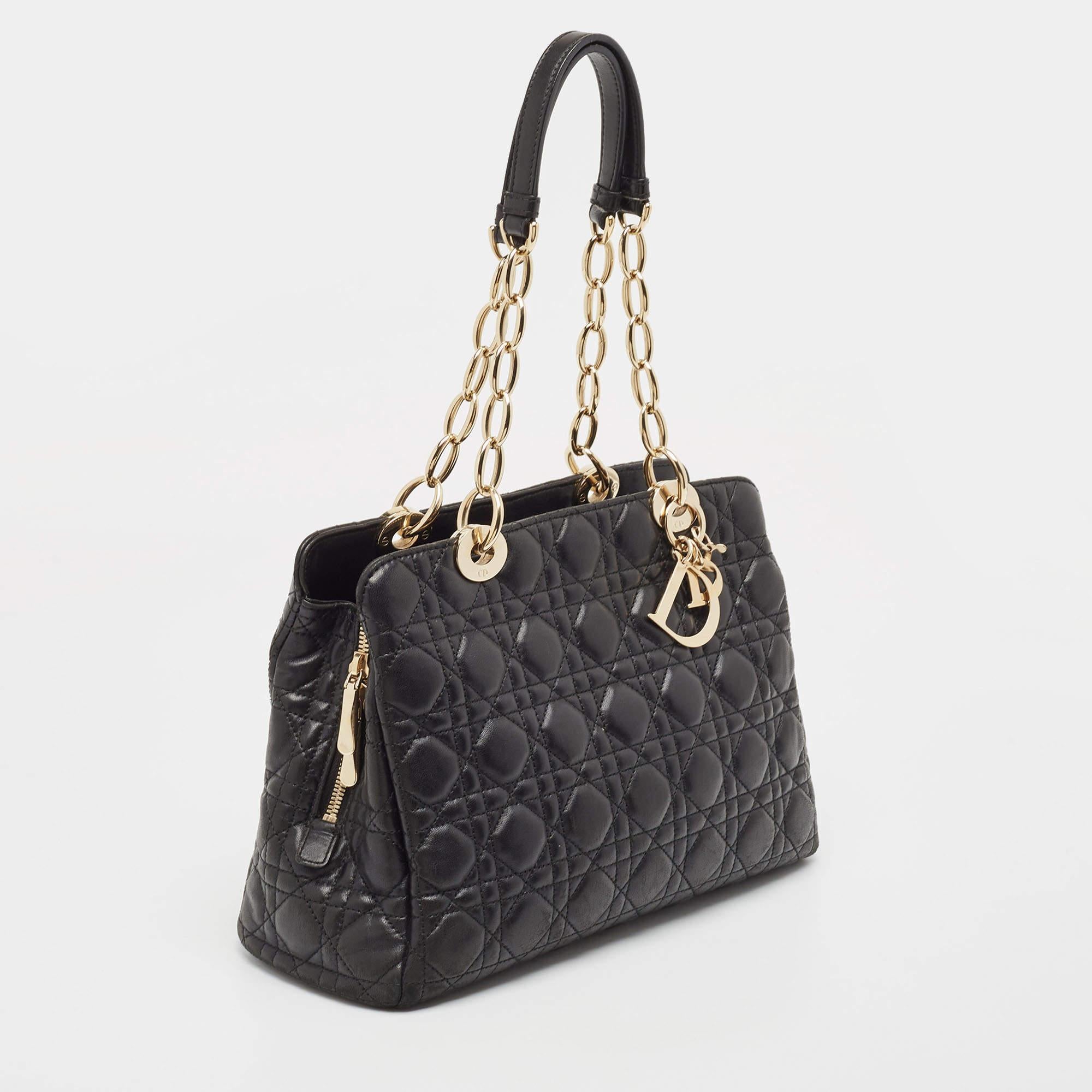 Women's Dior Black Cannage Leather Soft Lady Dior Satchel