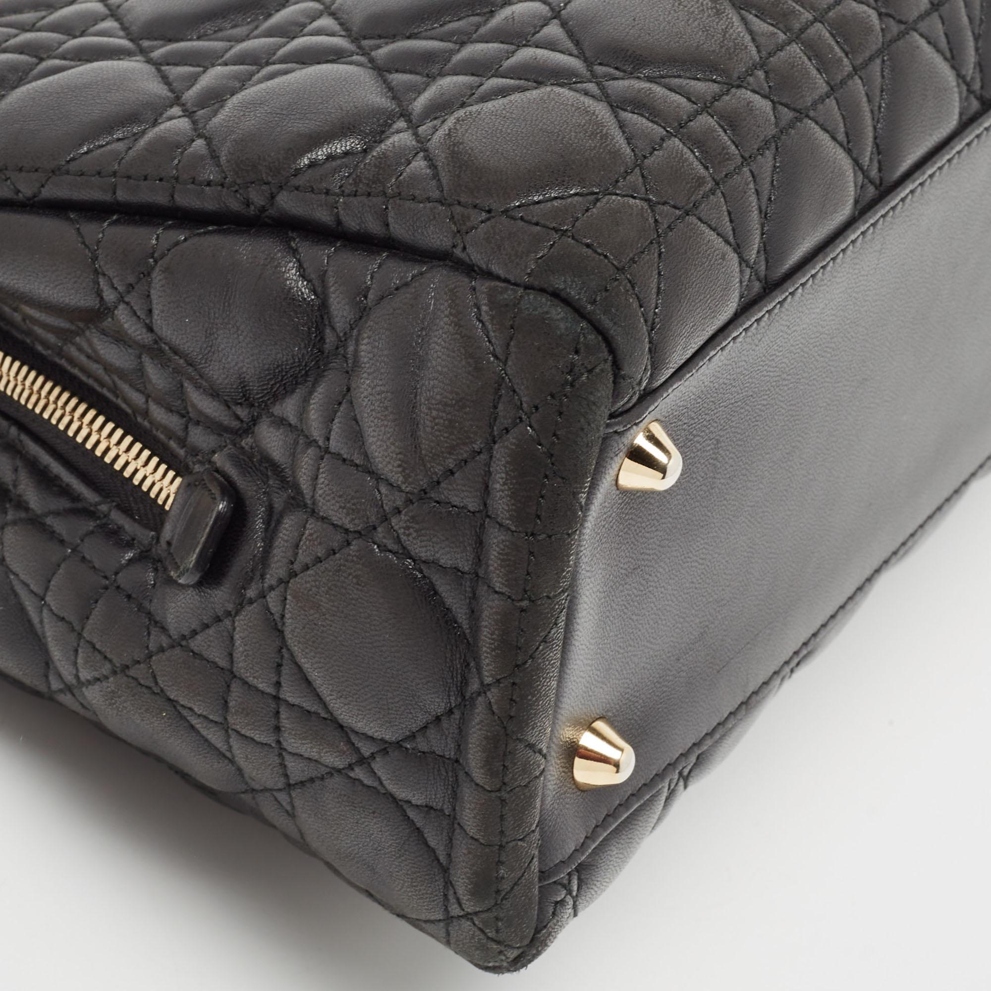 Dior Black Cannage Leather Soft Lady Dior Satchel en vente 1