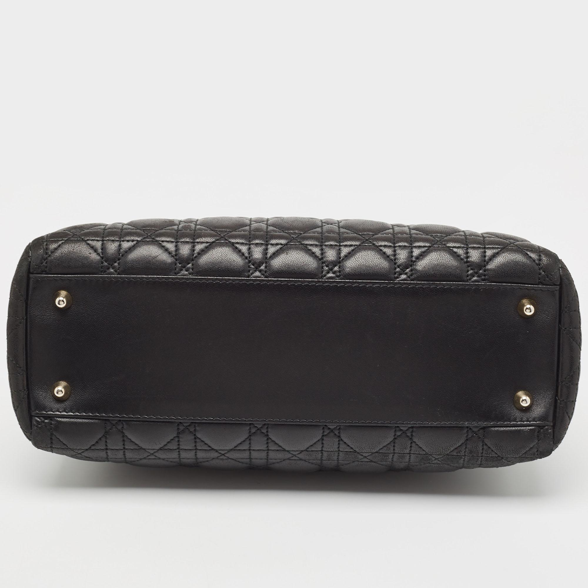 Dior Black Cannage Leather Soft Lady Dior Satchel en vente 2