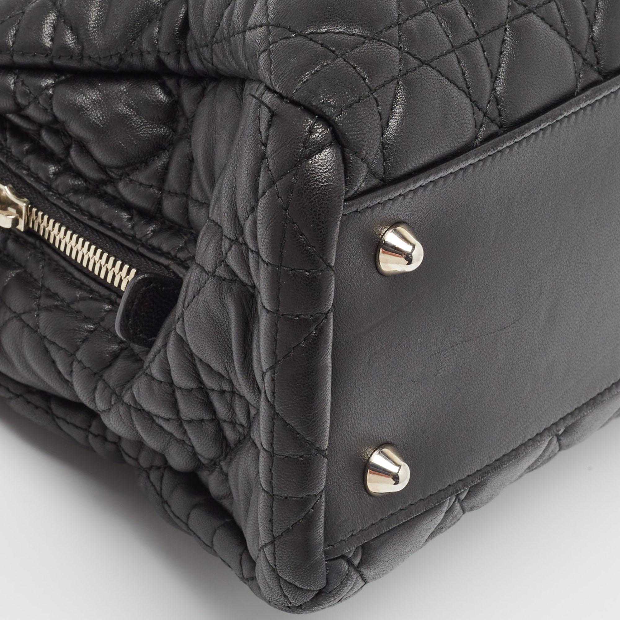 Dior Black Cannage Leather Soft Lady Dior Satchel en vente 3