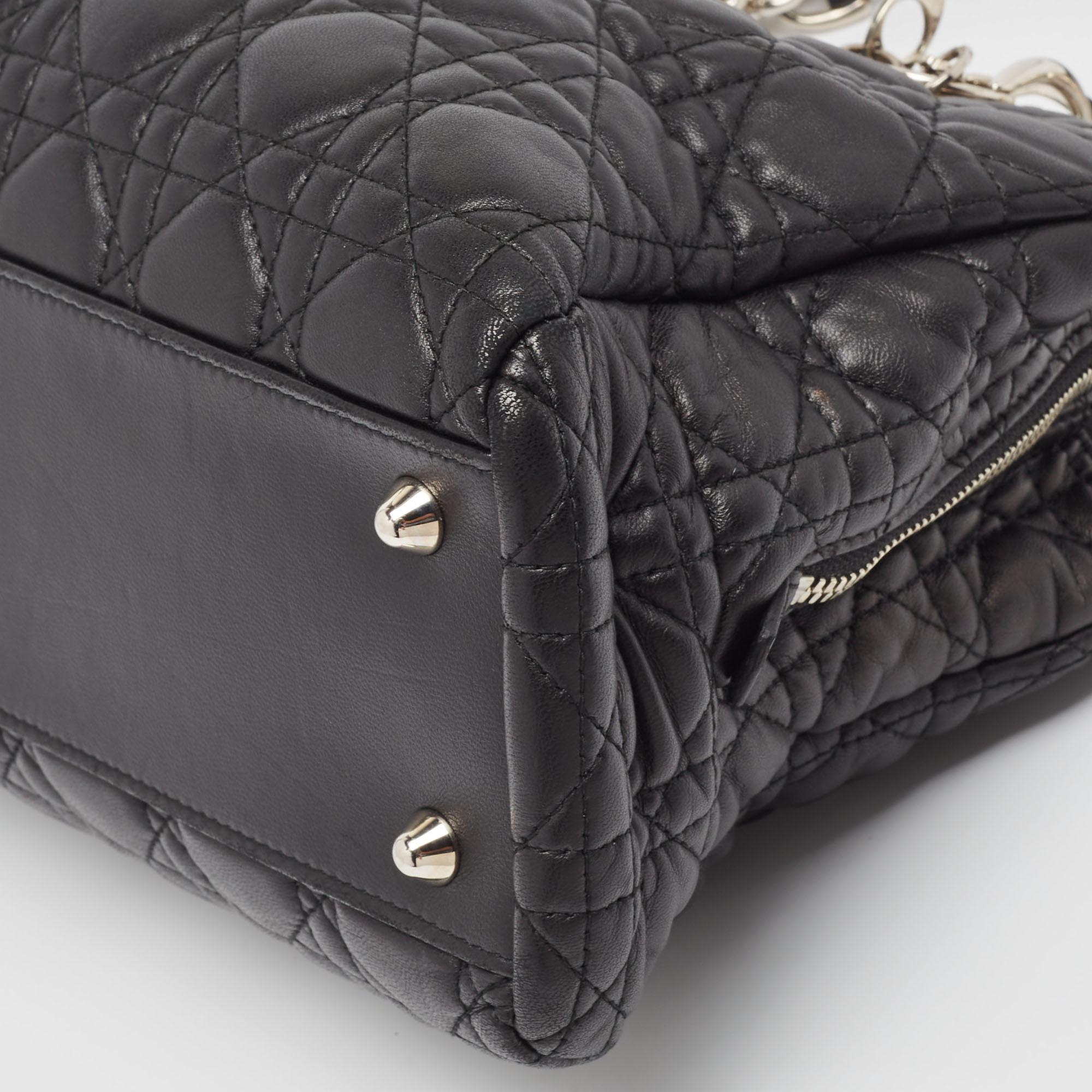 Dior Black Cannage Leather Soft Lady Dior Satchel en vente 4