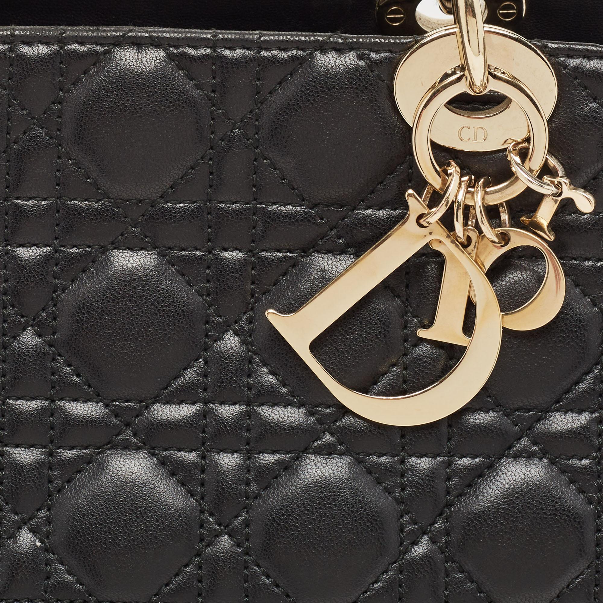 Dior Black Cannage Leather Soft Lady Dior Satchel en vente 5