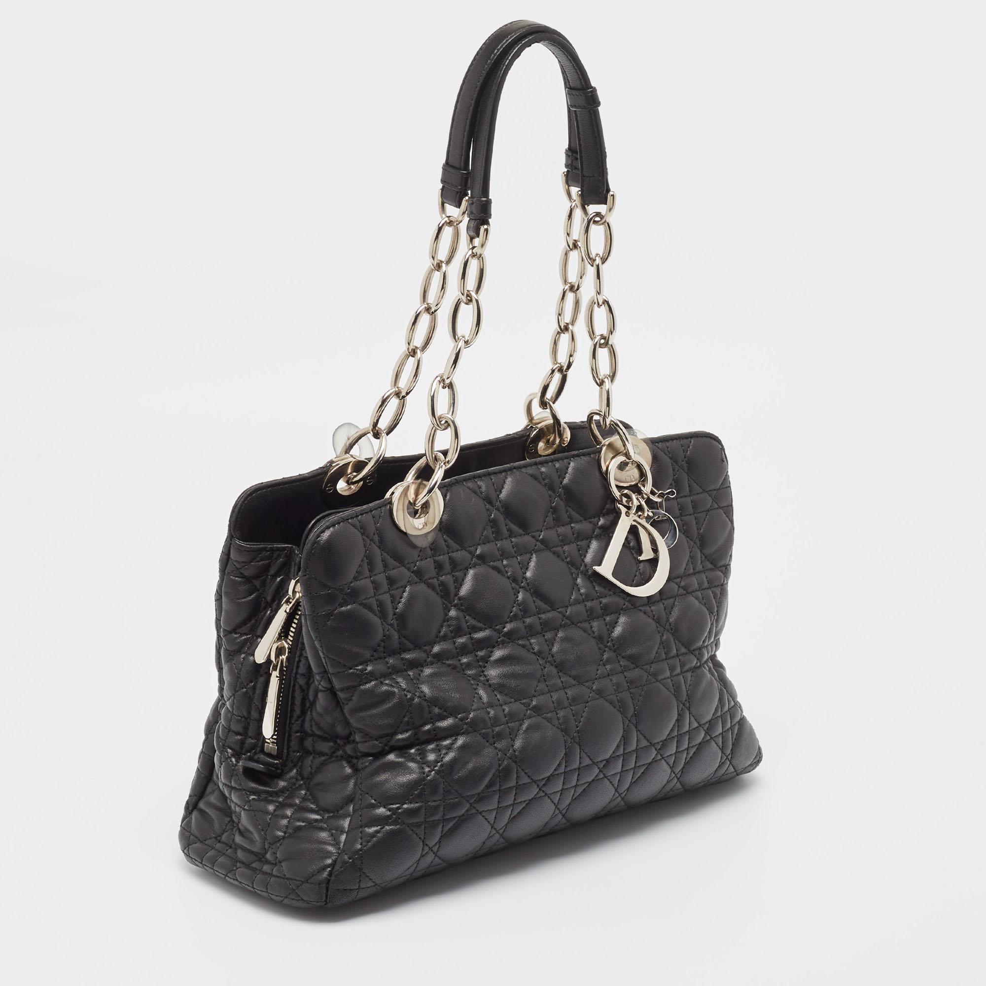 Dior Black Cannage Leather Soft Lady Dior Satchel en vente 5