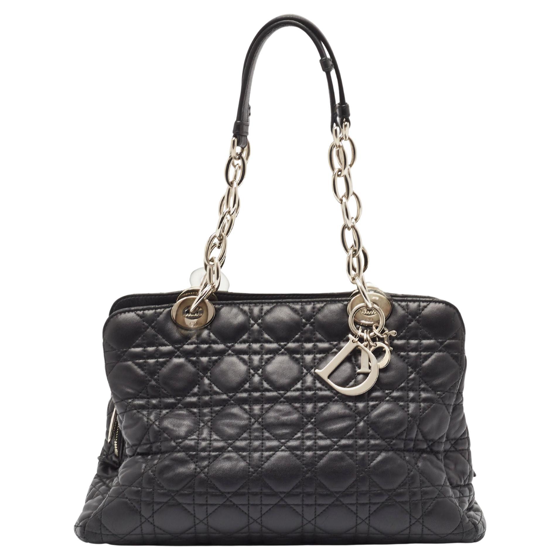 Dior Black Cannage Leather Soft Lady Dior Satchel For Sale