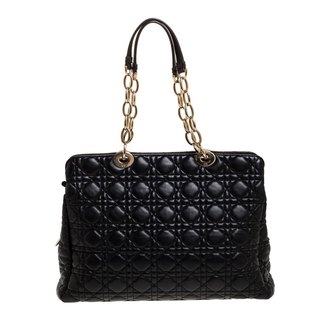 Dior Black Cannage Leather Soft Lady Dior Shopper Tote 6