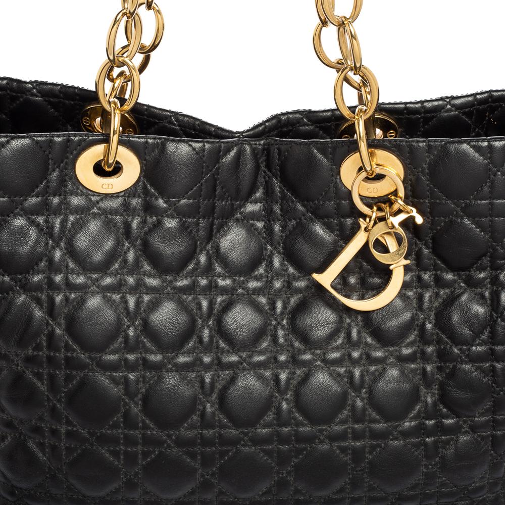 Dior Black Cannage Leather Soft Lady Dior Shopper Tote 6