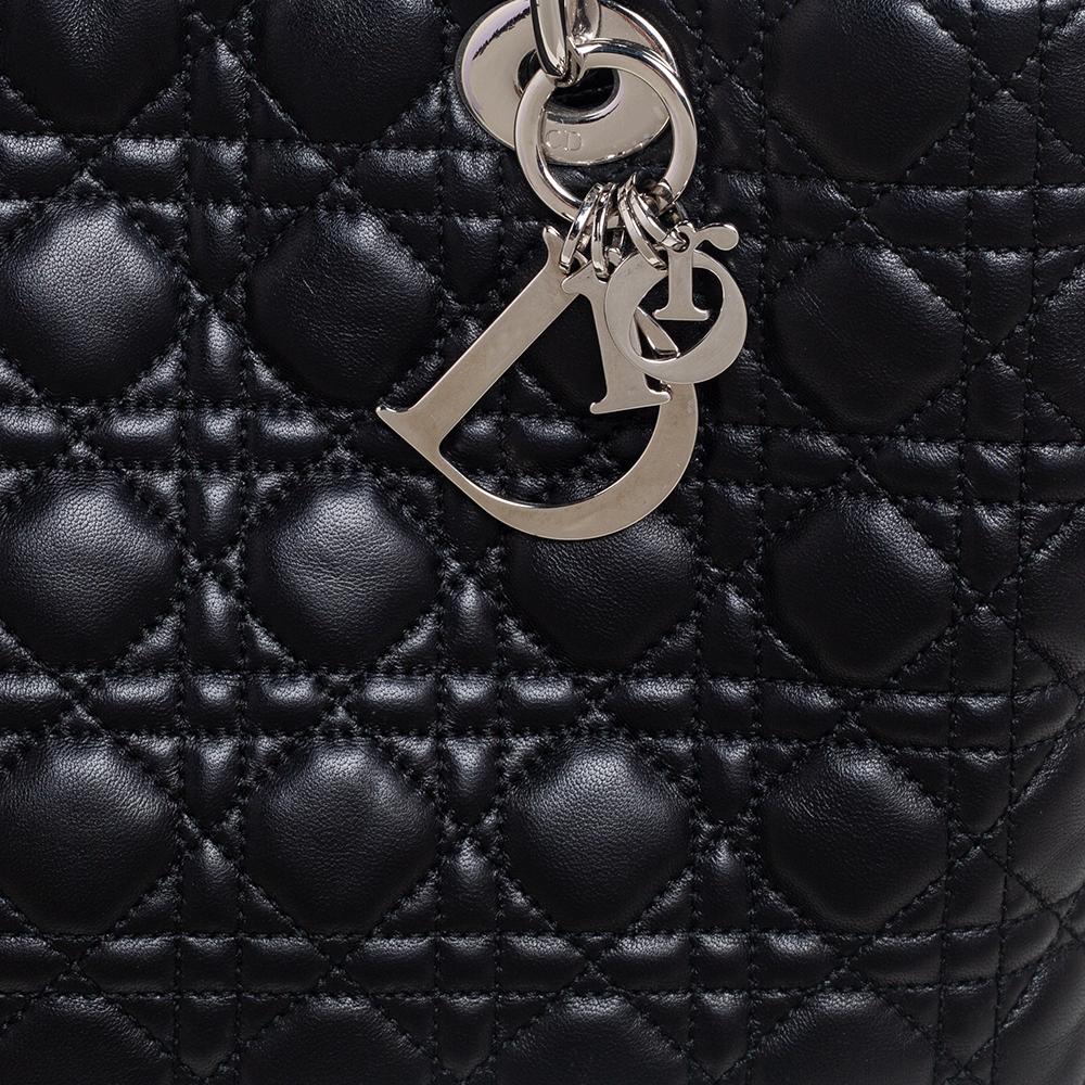 De las mujeres Dior Cannage Negro Piel Suave Lady Dior Shopper Tote
