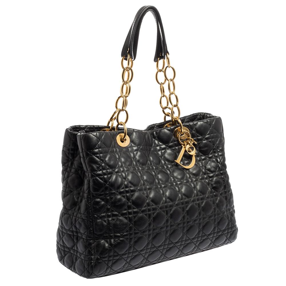 Dior Black Cannage Leather Soft Lady Dior Shopper Tote In Good Condition In Dubai, Al Qouz 2