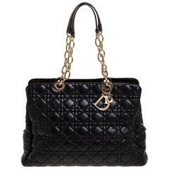 Dior Black Cannage Leather Soft Lady Dior Shopper Tote
