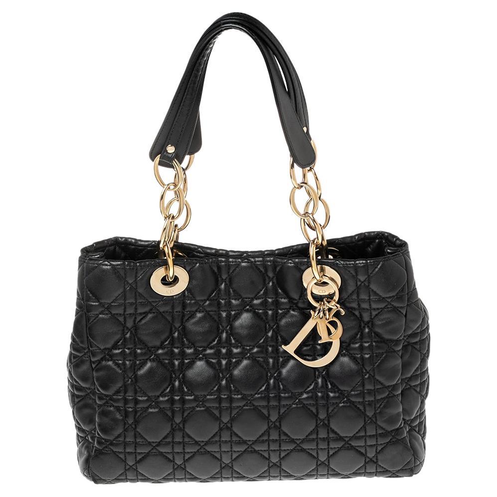 Dior Black Cannage Leather Soft Lady Dior Shopper Tote