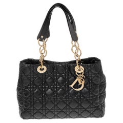 Dior Black Cannage Leather Soft Lady Dior Shopper Tote