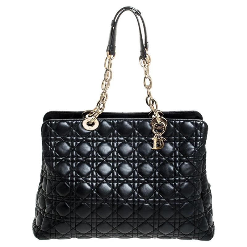 Dior Black Cannage Leather Soft Lady Dior Shopping Tote