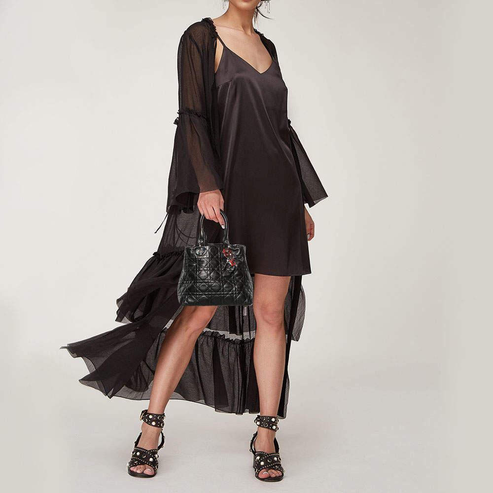 Dior Black Cannage Leather Soft Lady Dior Tote In Good Condition For Sale In Dubai, Al Qouz 2