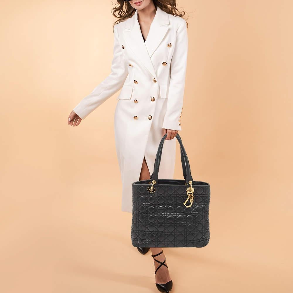 Dior Black Cannage Leather Soft Lady Dior Tote In Good Condition In Dubai, Al Qouz 2
