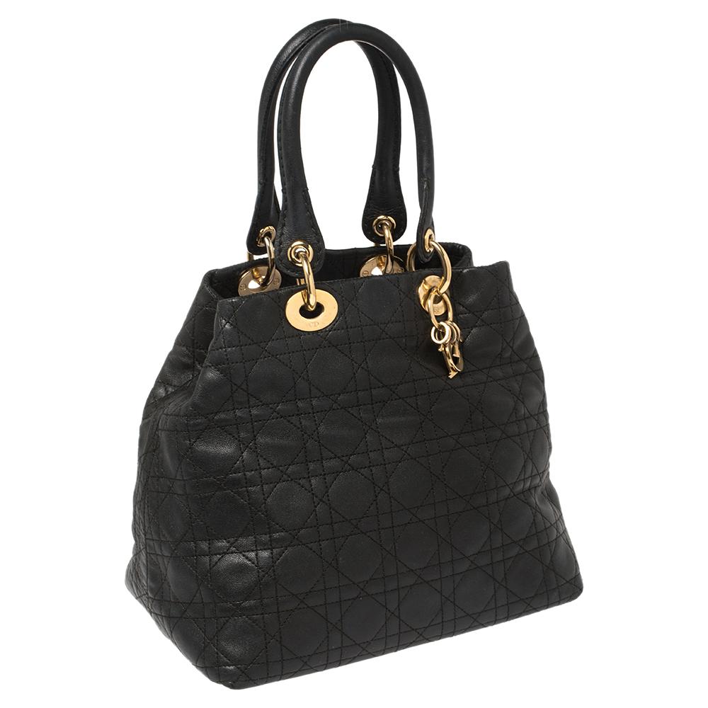 Women's Dior Black Cannage Leather Soft Lady Dior Tote
