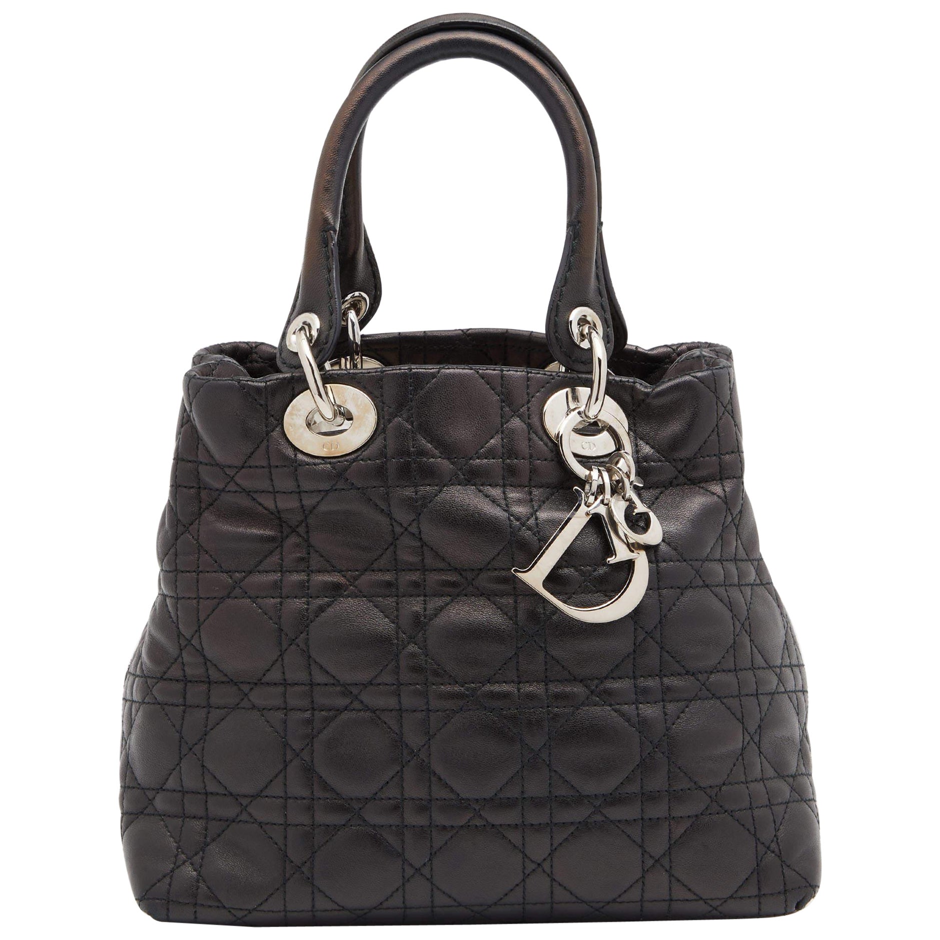 Dior Black Cannage Leather Soft Lady Dior Tote