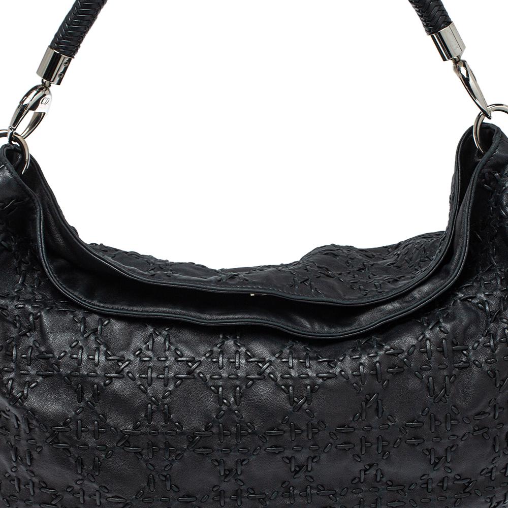 Dior Black Cannage Leather Whipstitch Hobo 6