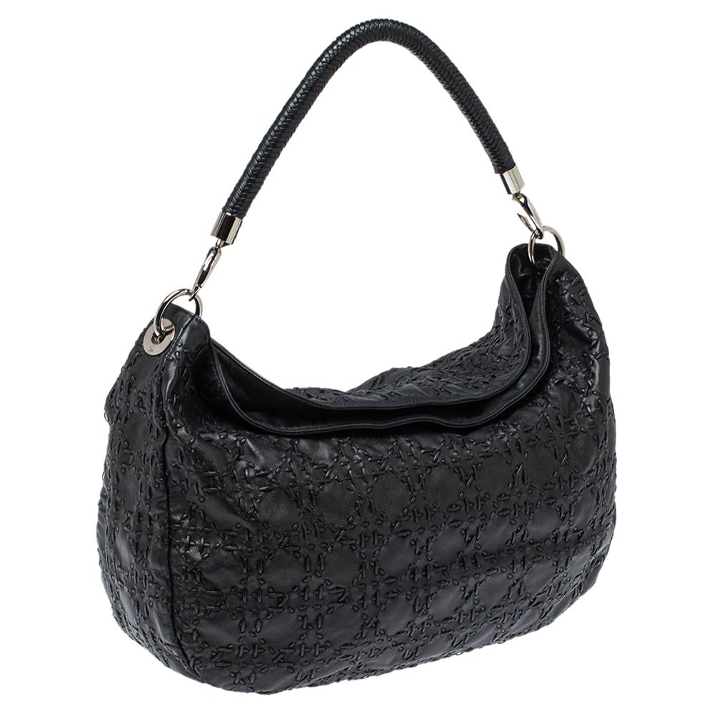 Women's Dior Black Cannage Leather Whipstitch Hobo