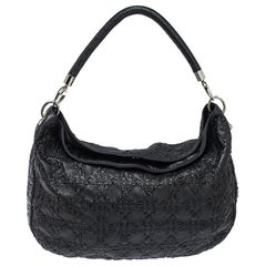 Dior Schwarz Cannage Leder Peitschenstich Hobo