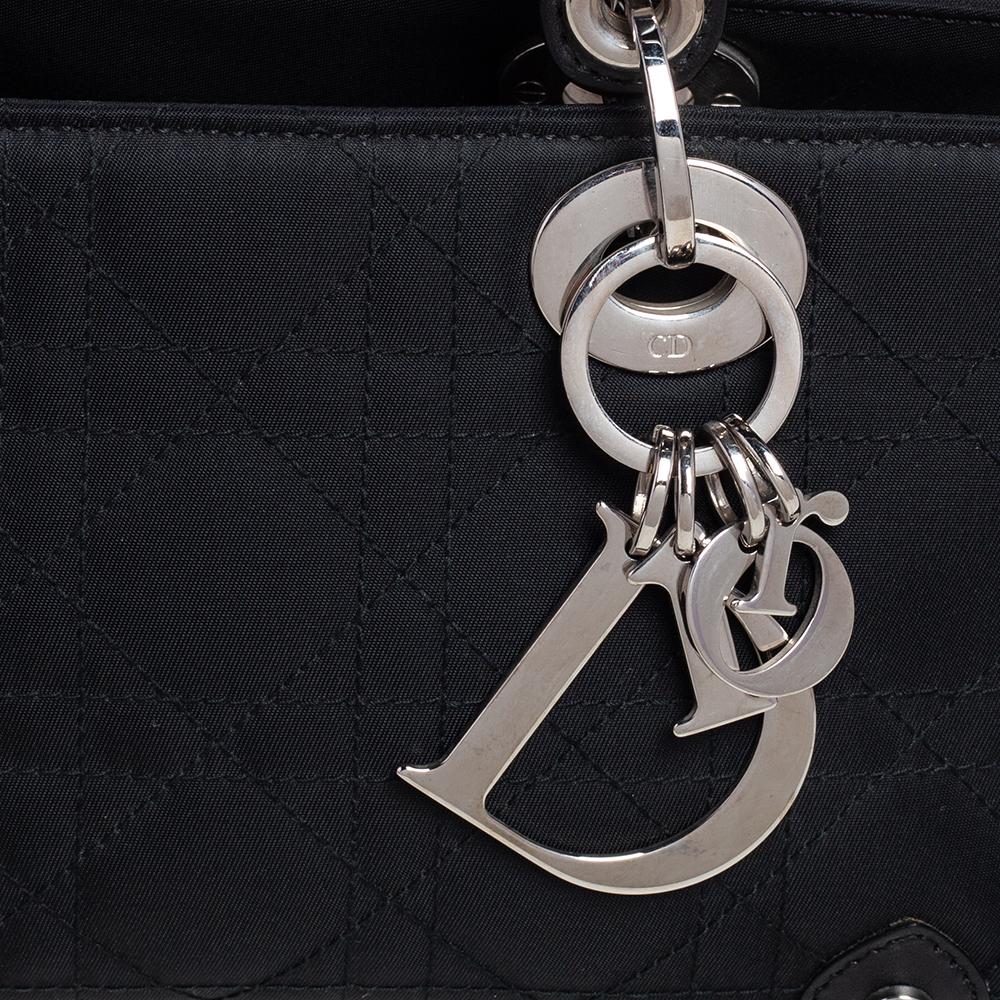 Dior Black Cannage Nylon and Leather Mini Lady Dior East West Tote In Good Condition In Dubai, Al Qouz 2