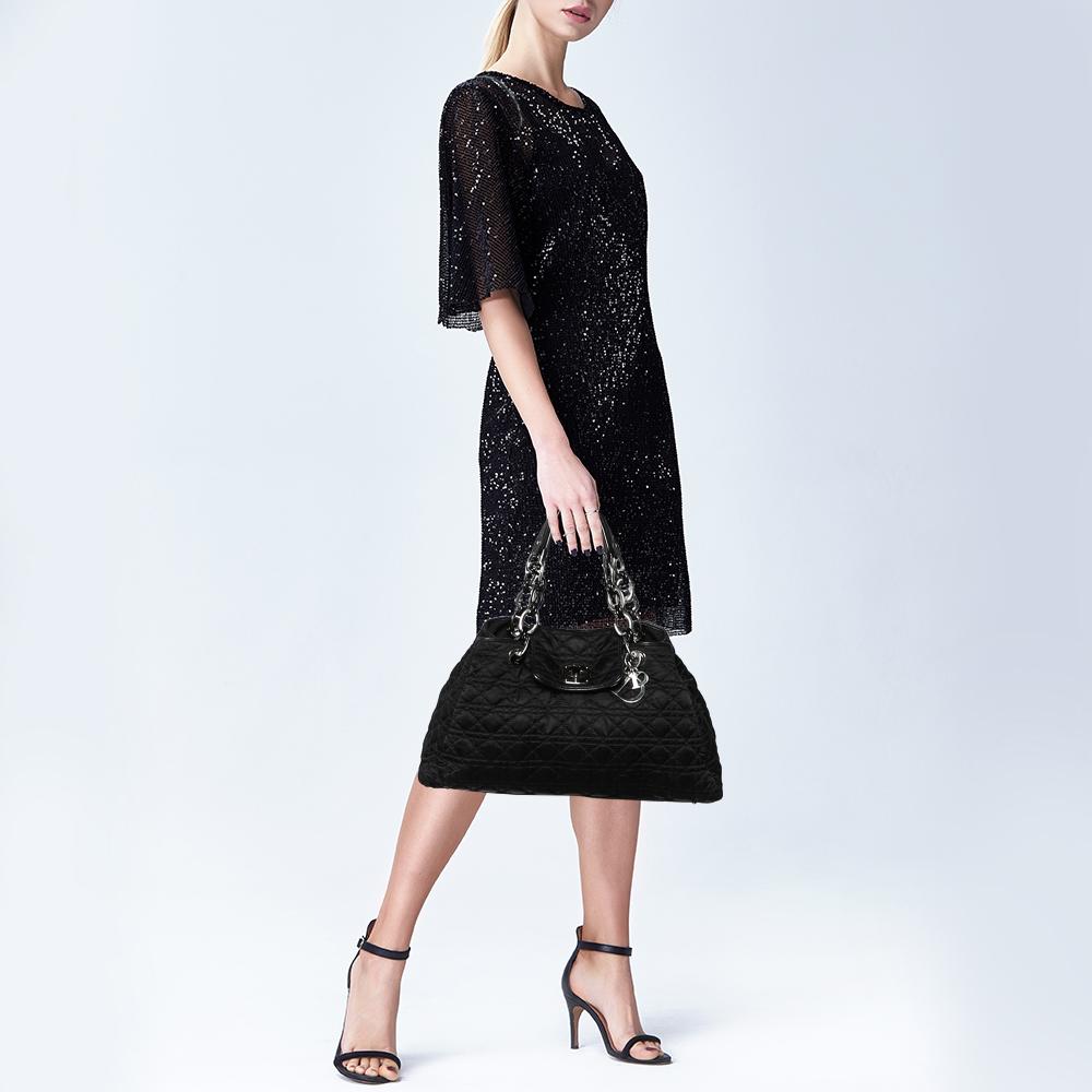 Dior Black Cannage Nylon Charming Lock Satchel In Good Condition In Dubai, Al Qouz 2
