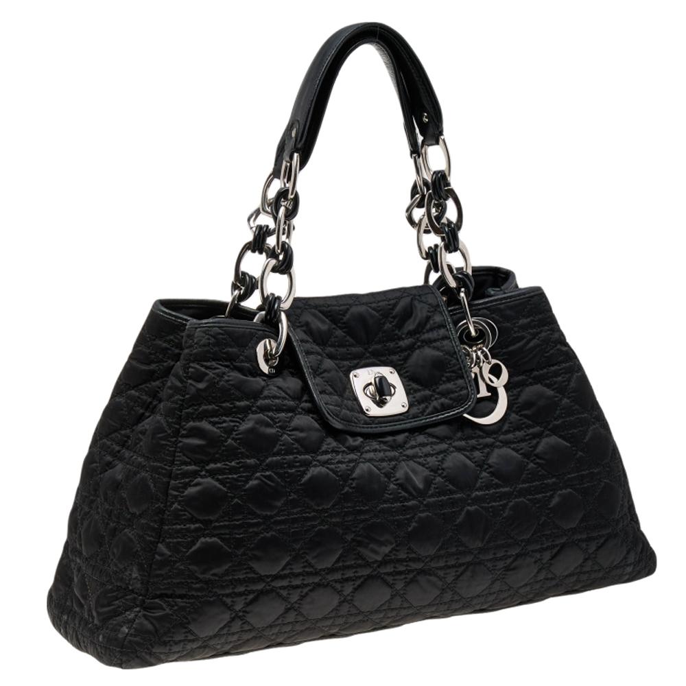 Women's Dior Black Cannage Nylon Charming Lock Satchel