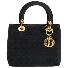 Dior Black Cannage Nylon Medium Lady Dior Tote